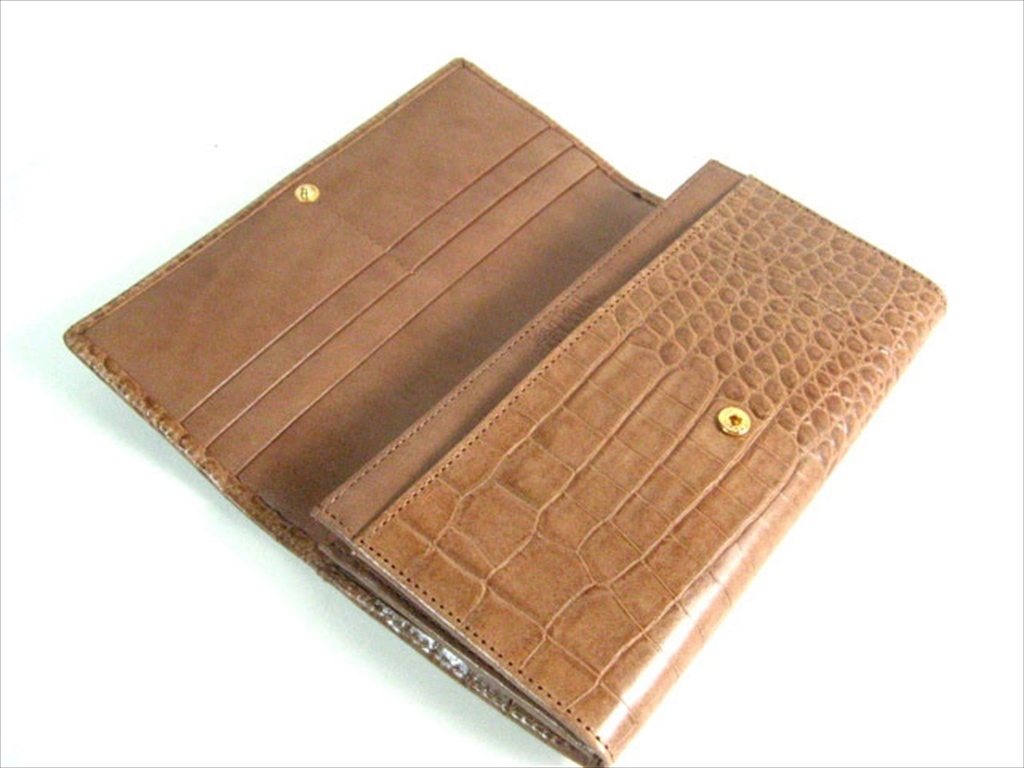 牛革型押し クロコダイル L字ファスナー長財布 ブラウン
