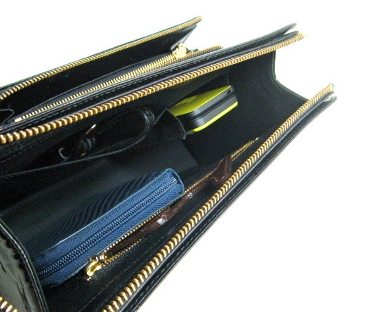 エナメル革 財布付クラッチバッグ ブラック