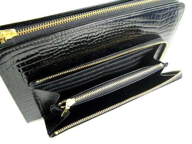 エナメル革 財布付クラッチバッグ ブラック