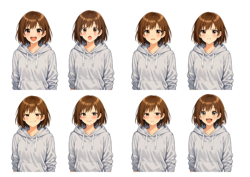 元気系アニメ風美少女 表情8種 透過PNG素材