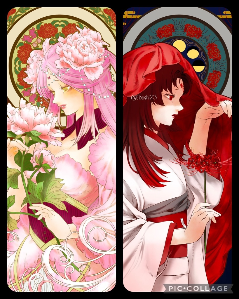 ミュシャ風アクリルドミスト「彼岸の精」「牡丹の精」