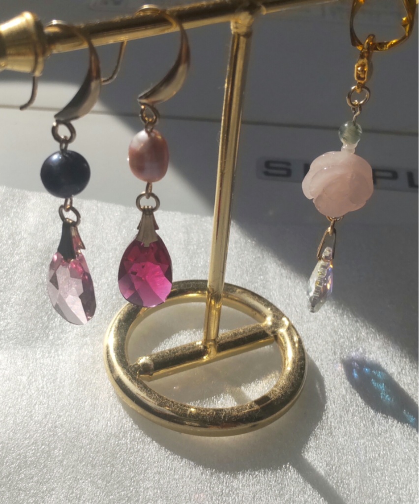 ピアス クリスタルと淡水パール