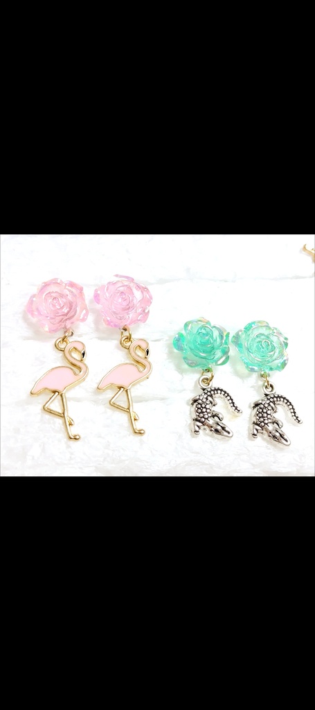 🌹の🦩🐊イヤリング ピアス