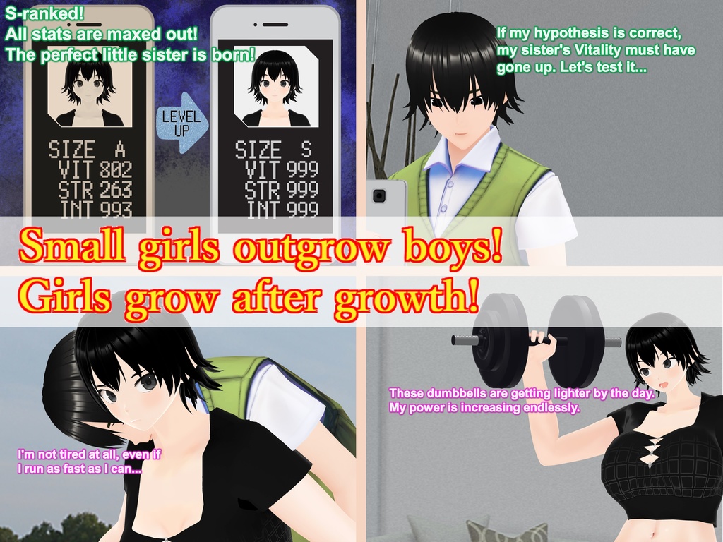 Outgrowing only girls, Overtake boys, Stat building game App Arc (pdf, jpg, mp4)