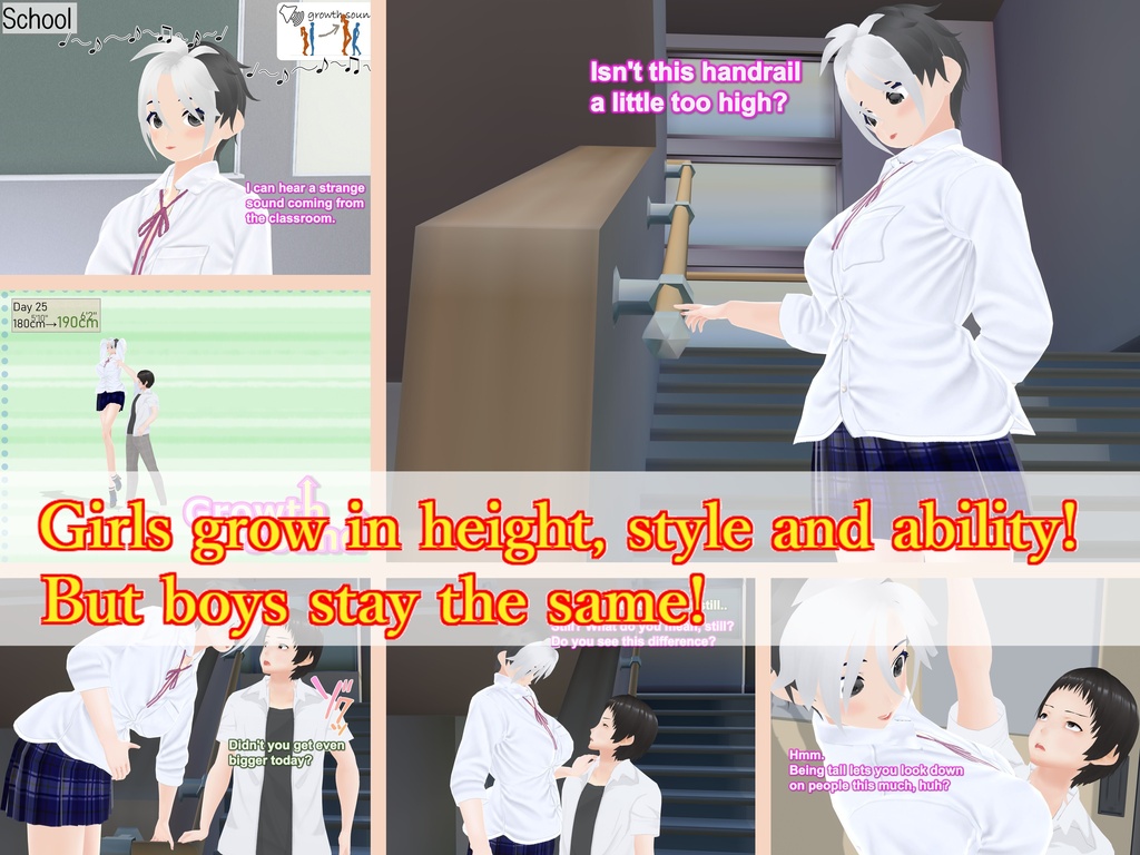 Outgrowing only girls, Overtake boys, Growth sound. Handrail Arc