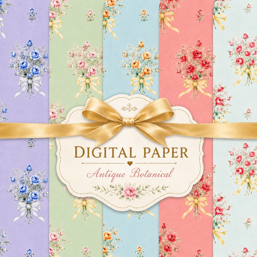 デジタルペーパー✴︎アンティーク花柄セット5種〜