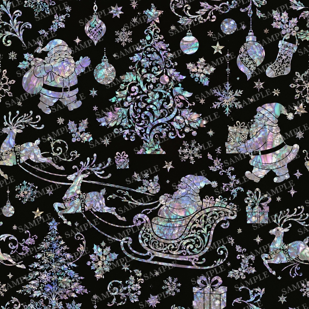 デジタルペーパー|オーロラクリスマス|螺鈿風 Christmas Paper4種