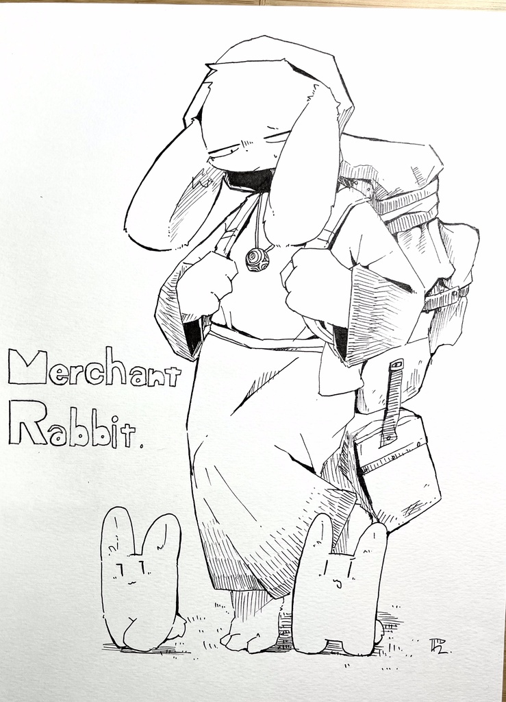 ペン画原画「Merchant Rabbit」