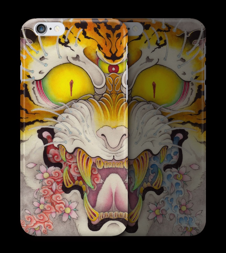 和柄iPhoneケース『虎面図 雲と波と桜』