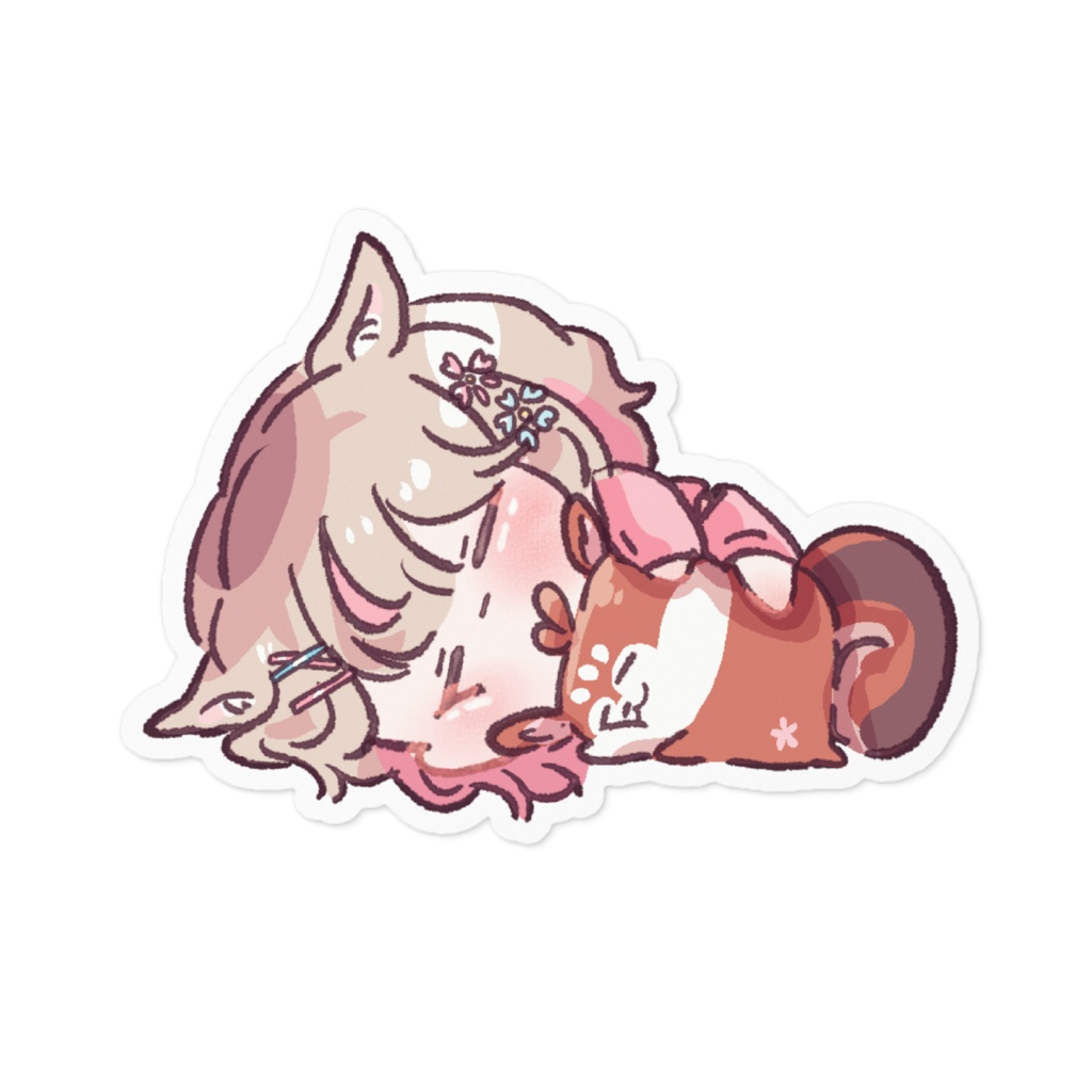 もみじまるをだっこするみみるステッカー