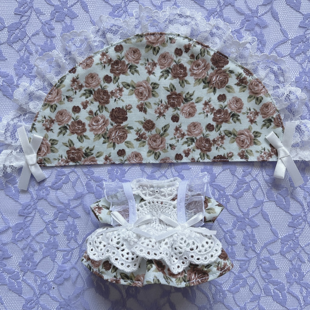 バラ柄🌹 エプロンワンピース ボンネット セット