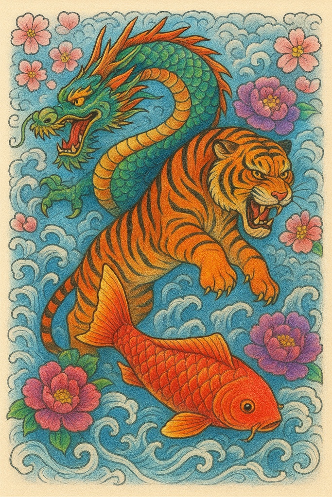 大人の塗り絵①龍　4種セット