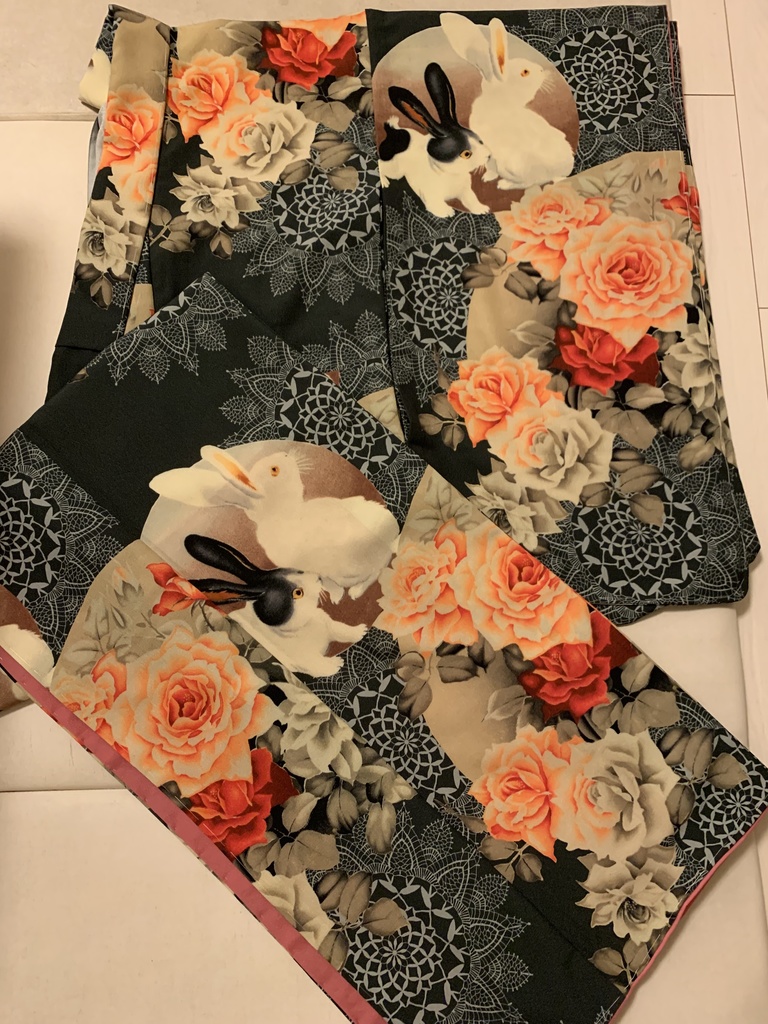 うさぎ薔薇 長着用反物