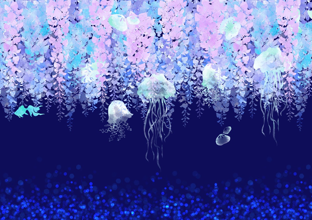 幻想的*藤とクラゲの手帳型iPhoneケース【紺】