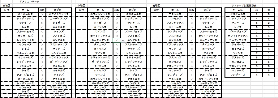 MLB順位表使用説明