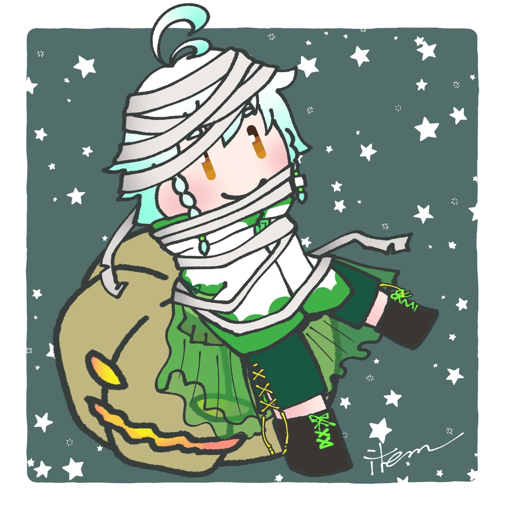 2025年ハロウィンイラスト 包帯ぐるぐるとうふちゃん