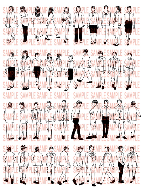 ClipStudio用モブブラシ【オフィスモブ】モノクロ40体