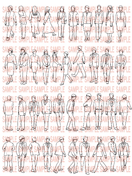 ClipStudio用モブブラシ【オフィスモブ】モノクロ40体