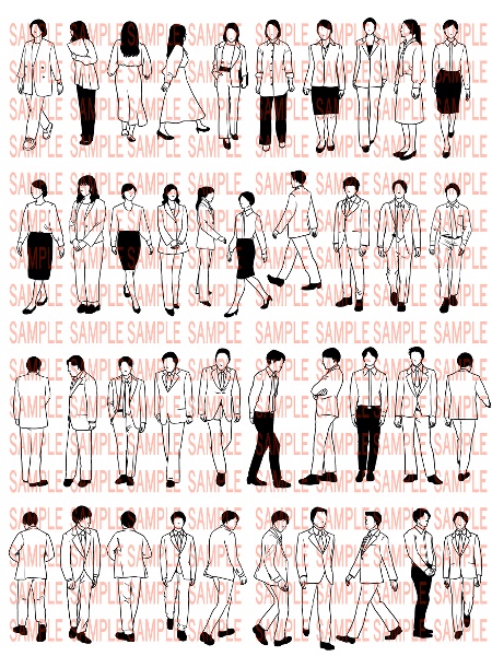 ClipStudio用モブブラシ【オフィスモブ】モノクロ40体