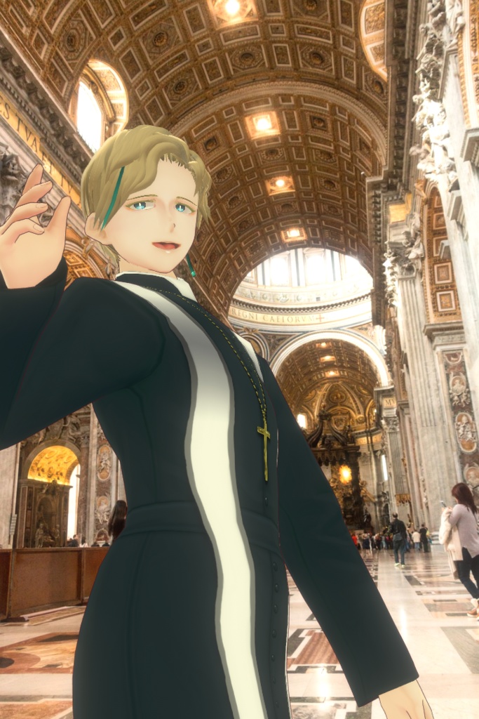 【男女兼用ロザリオ/ストラ付き】ハロウィン神父なりきりコスチュームセット【VRoid神父服/カソック衣装】