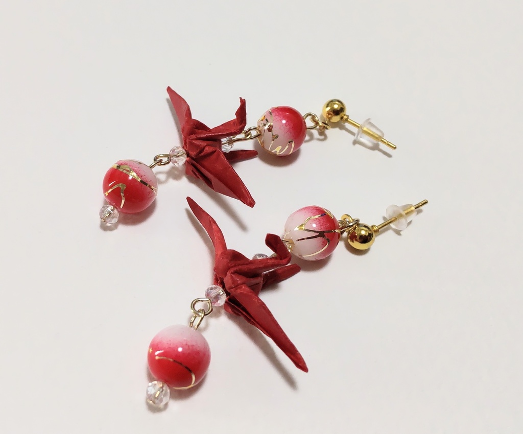 和風折り鶴のピアス/赤色