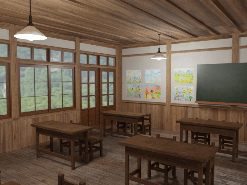 昭和レトロな小学校の教室【3Dモデル/Unitypackage】