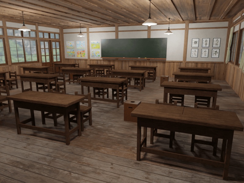 昭和レトロな小学校の教室【3Dモデル/Unitypackage】