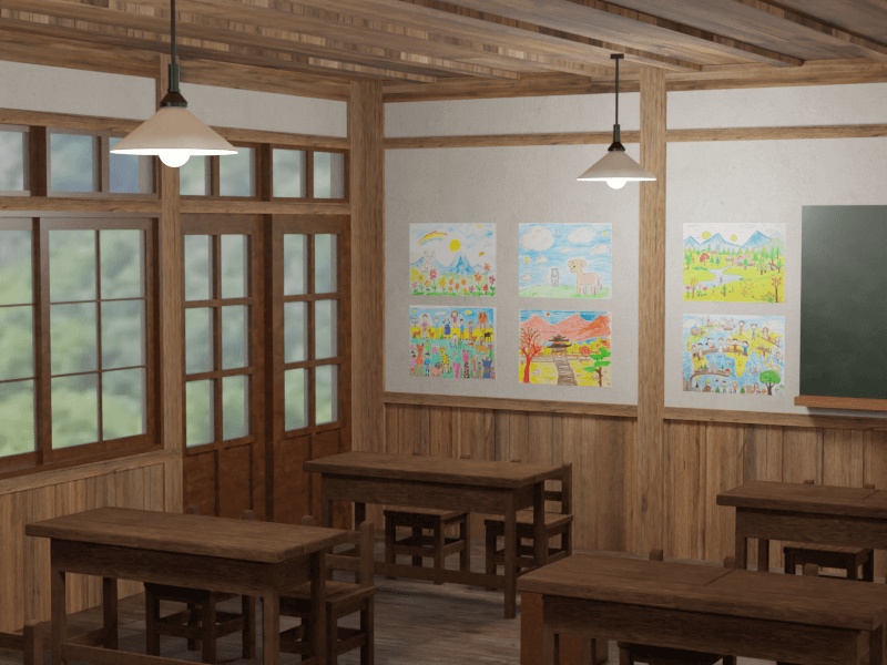 昭和レトロな小学校の教室【3Dモデル/Unitypackage】