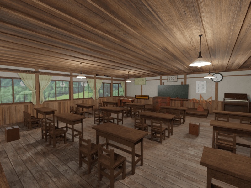 昭和レトロな小学校の教室【3Dモデル／Unitypackage】