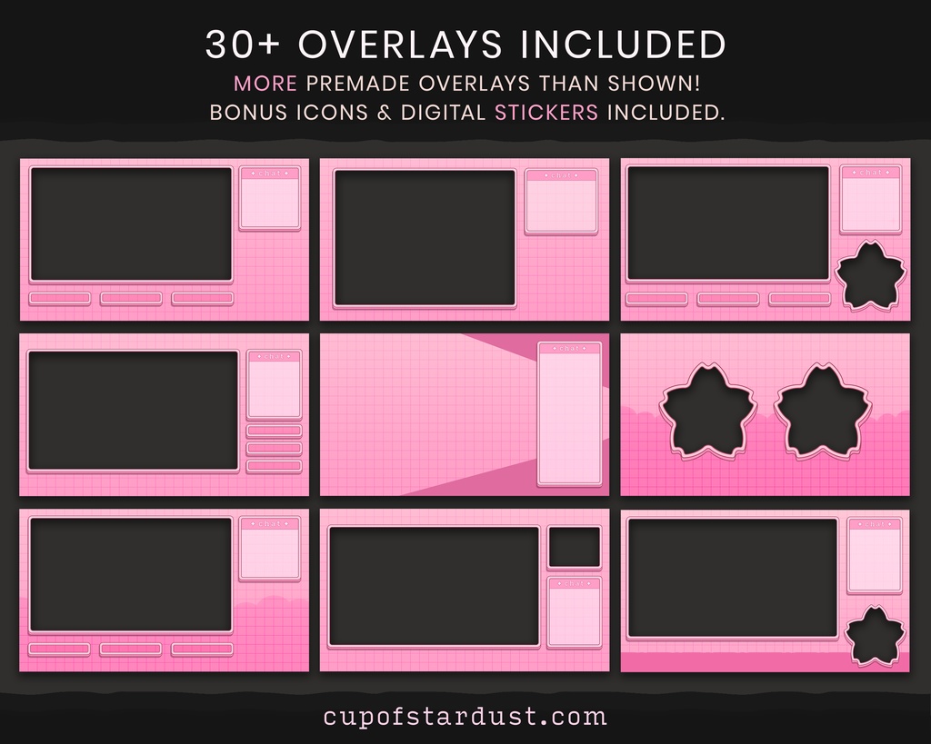 配信画面パック・さくらピンク色の桜ビデオとOBSのオバーレイ・かわいい花のデザイン