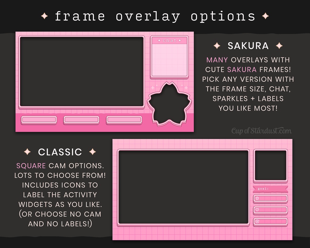 配信画面パック・さくらピンク色の桜ビデオとOBSのオバーレイ・かわいい花のデザイン