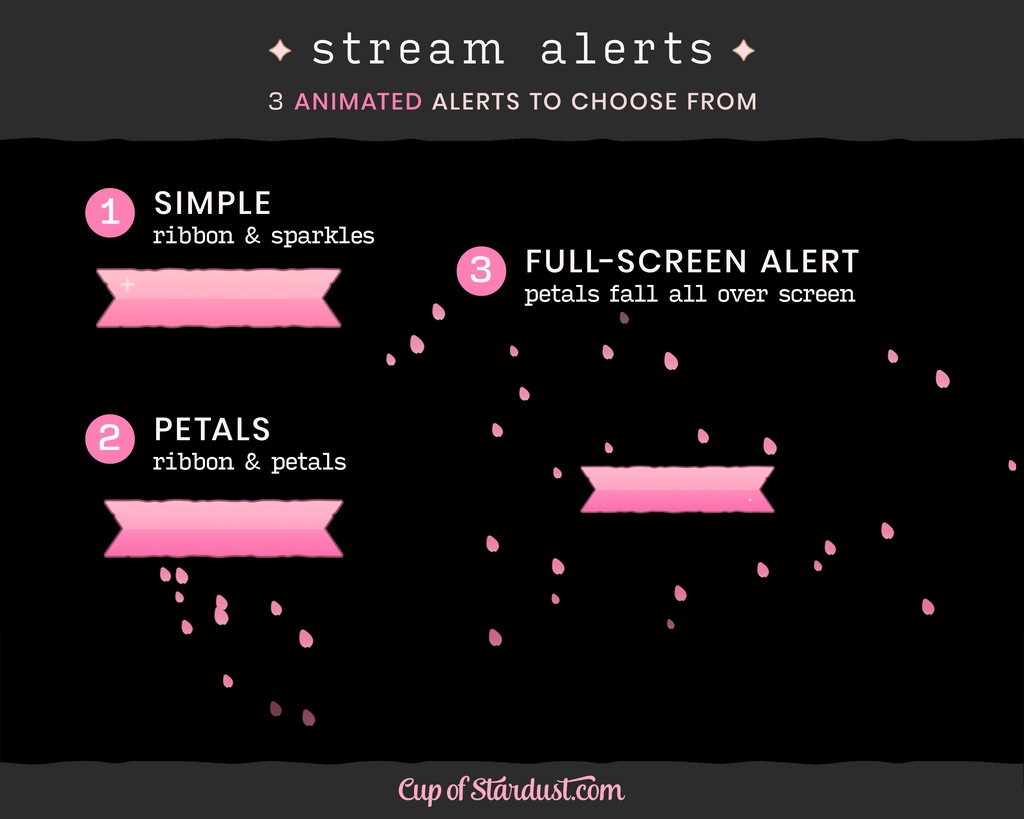 配信画面パック・さくらピンク色の桜ビデオとOBSのオバーレイ・かわいい花のデザイン