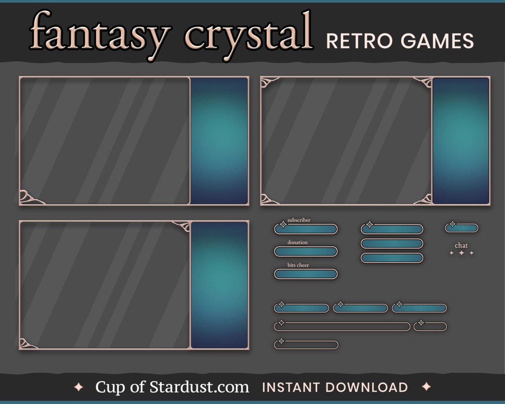 クリスタルファンタジー配信素材キット|豪華なTwitchオーバーレイ・VTuber背景・開始動画付き