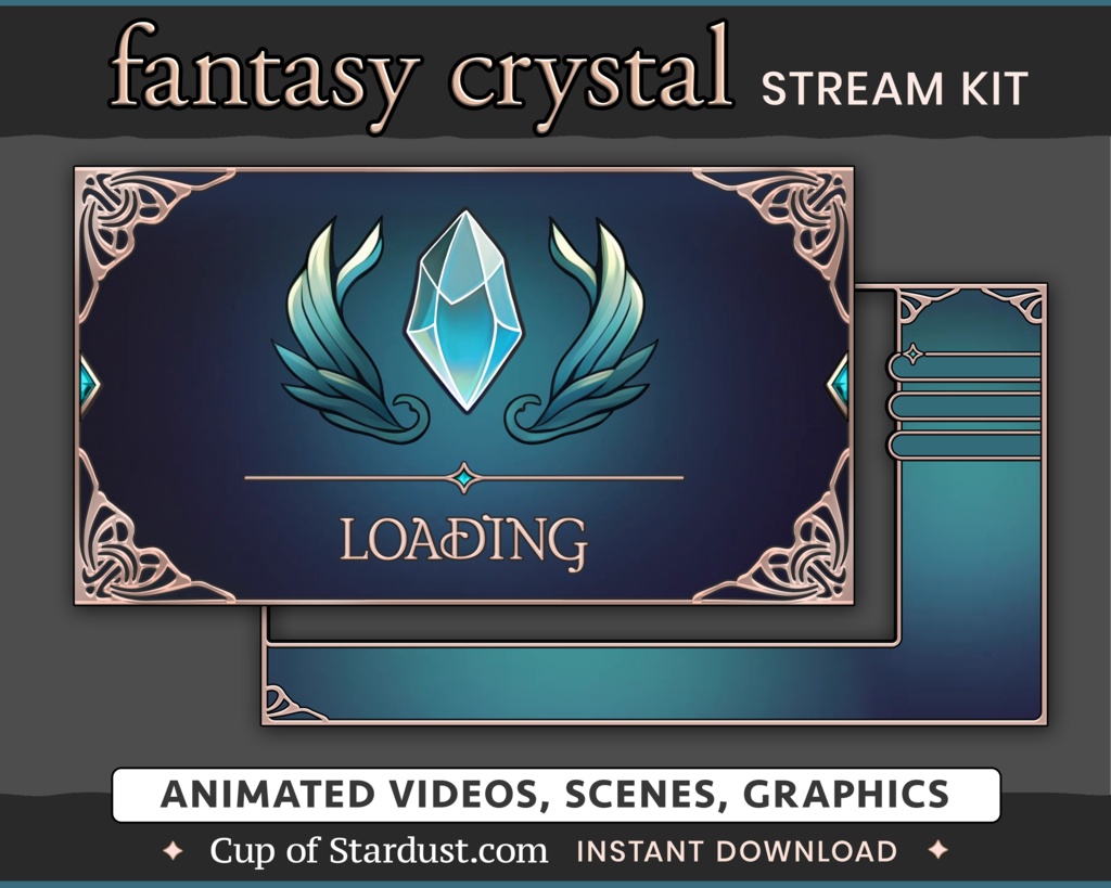 クリスタルファンタジー配信素材キット|豪華なTwitchオーバーレイ・VTuber背景・開始動画付き