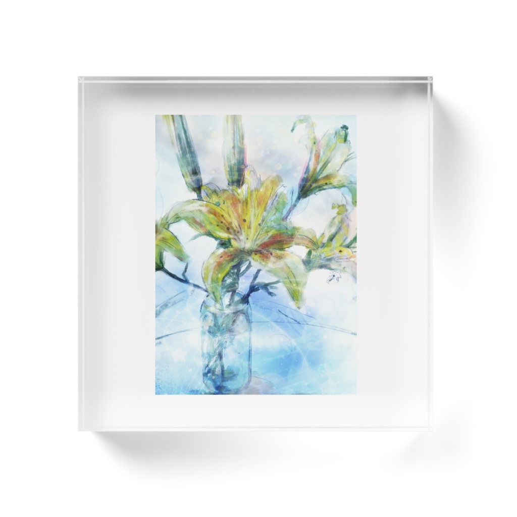 百合の花のアクリルブロック(正方形)