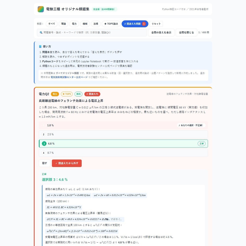 電験三種・オリジナル類題集 v1(Python 検証コード付き) 電力編 単科版/2021 年一発合格者監修