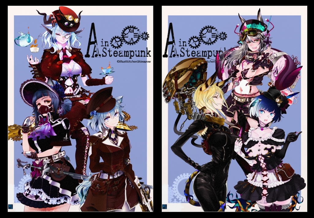 2種【Alice's Adventure in Steampunk】タオ・コウ・さなゑ　＆　恵美・志麻子・志乃　イラストパネル
