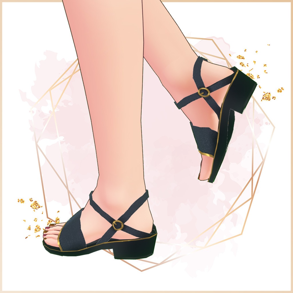 【無料サンプルあり】Vroid用ストラップサンダル / 黒