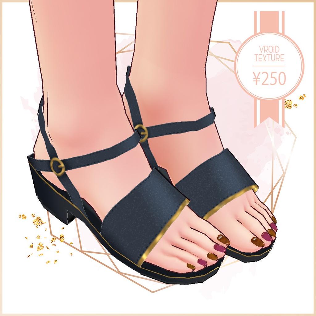 【無料サンプルあり】Vroid用ストラップサンダル / 黒