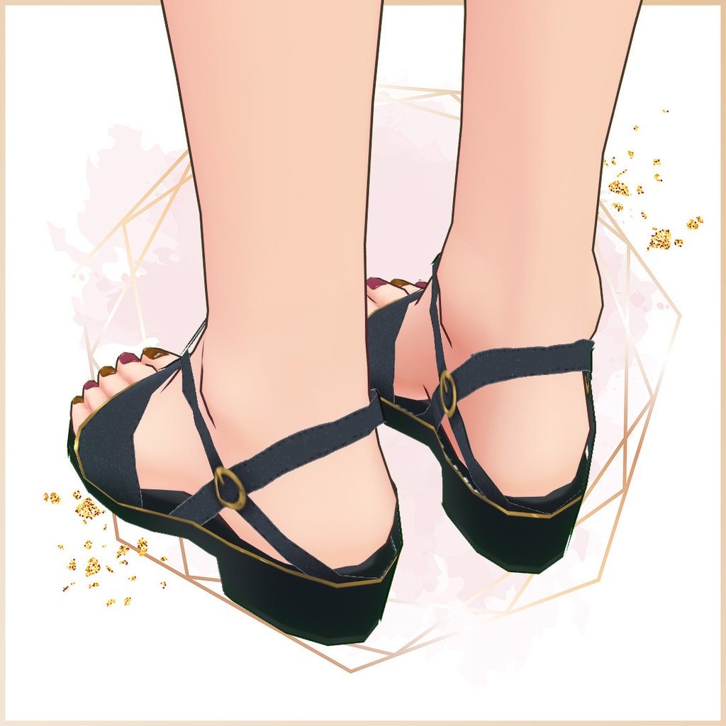 【無料サンプルあり】Vroid用ストラップサンダル / 黒