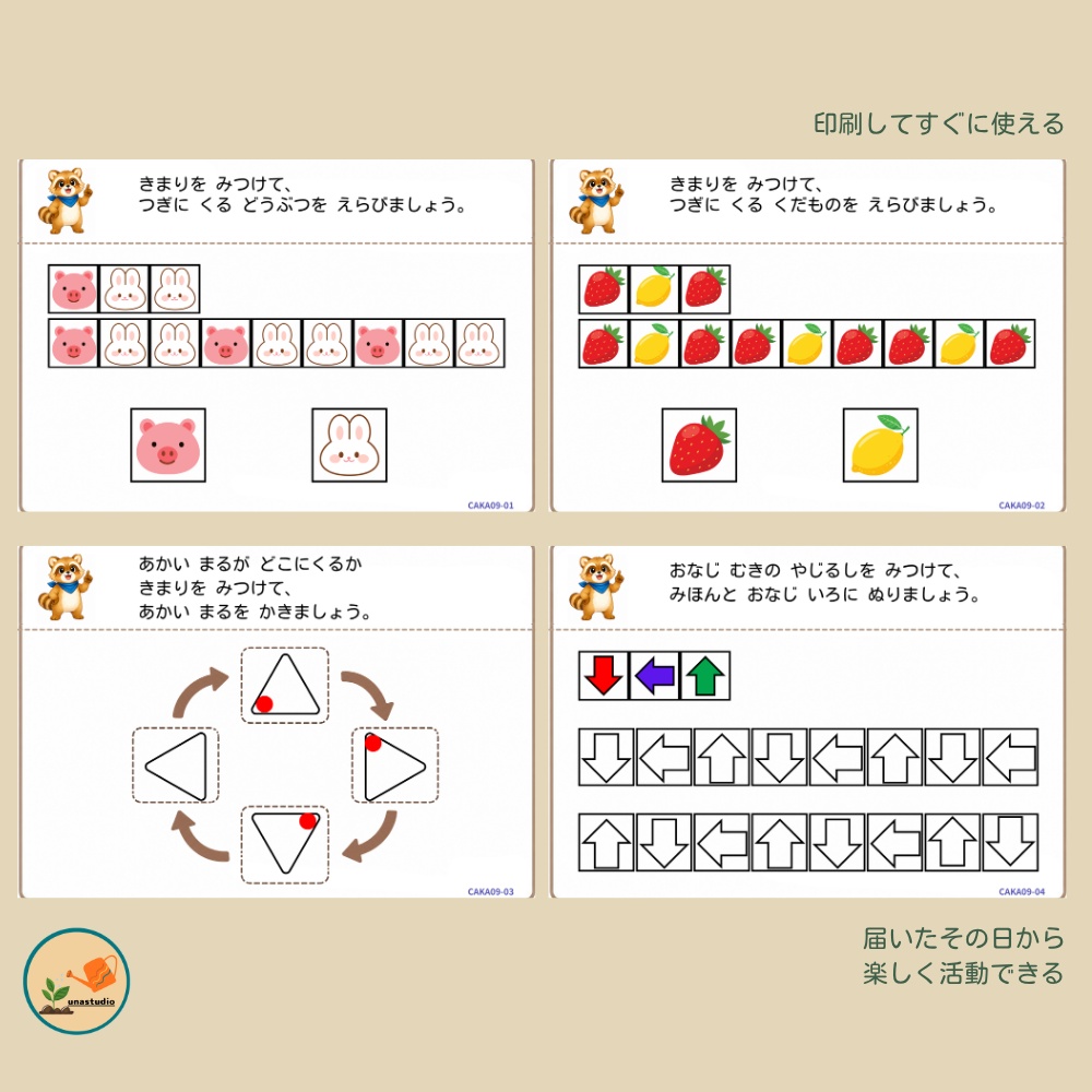 CAKA09 あらいぐまの チャレンジプリント「きまりを みつけよう」