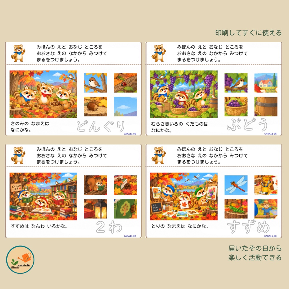 CAKA11 あらいぐまの チャレンジプリント「おなじところ どこだ?」