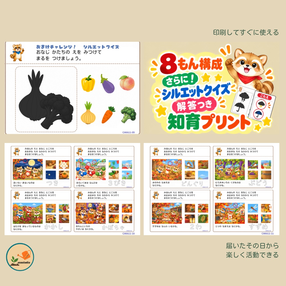 CAKA11 あらいぐまの チャレンジプリント「おなじところ どこだ?」