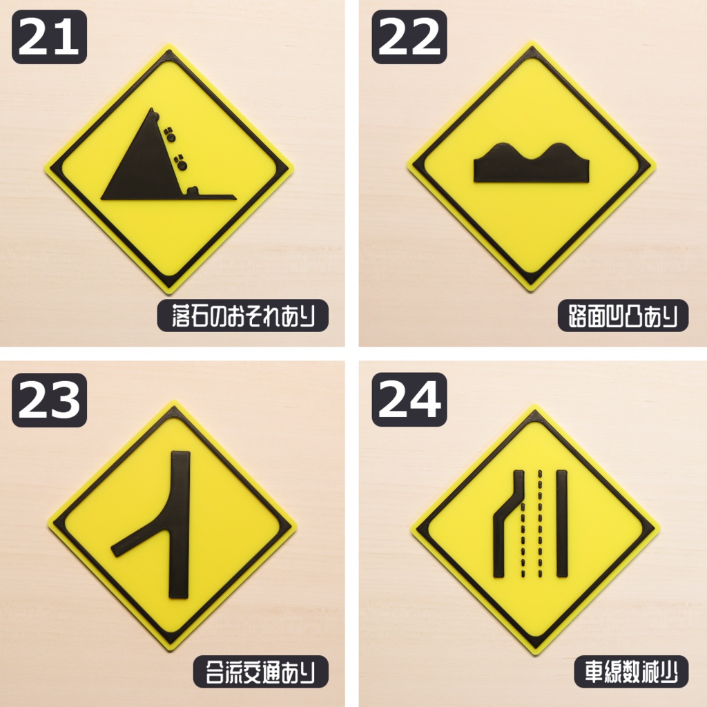 1/12スケール ミニチュア道路標識「警戒標識」全32種