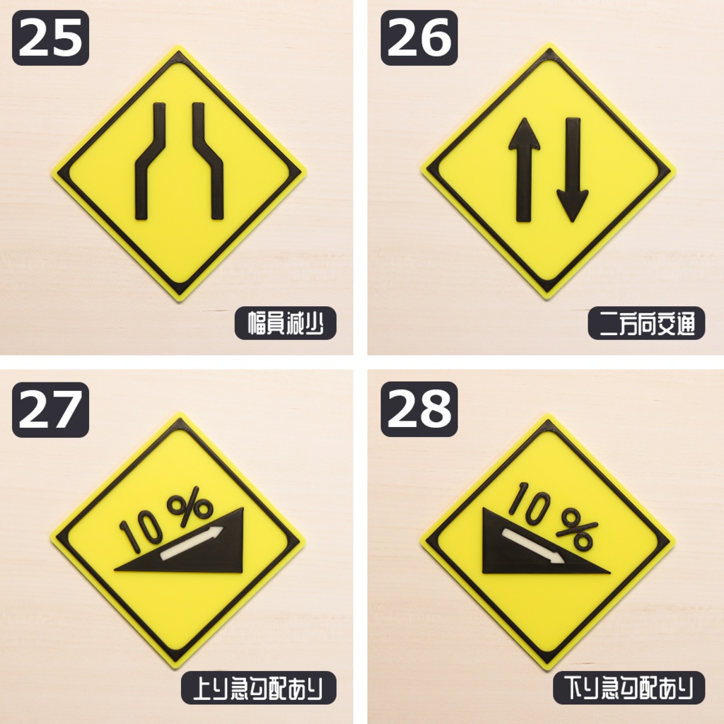 1/12スケール ミニチュア道路標識「警戒標識」全32種