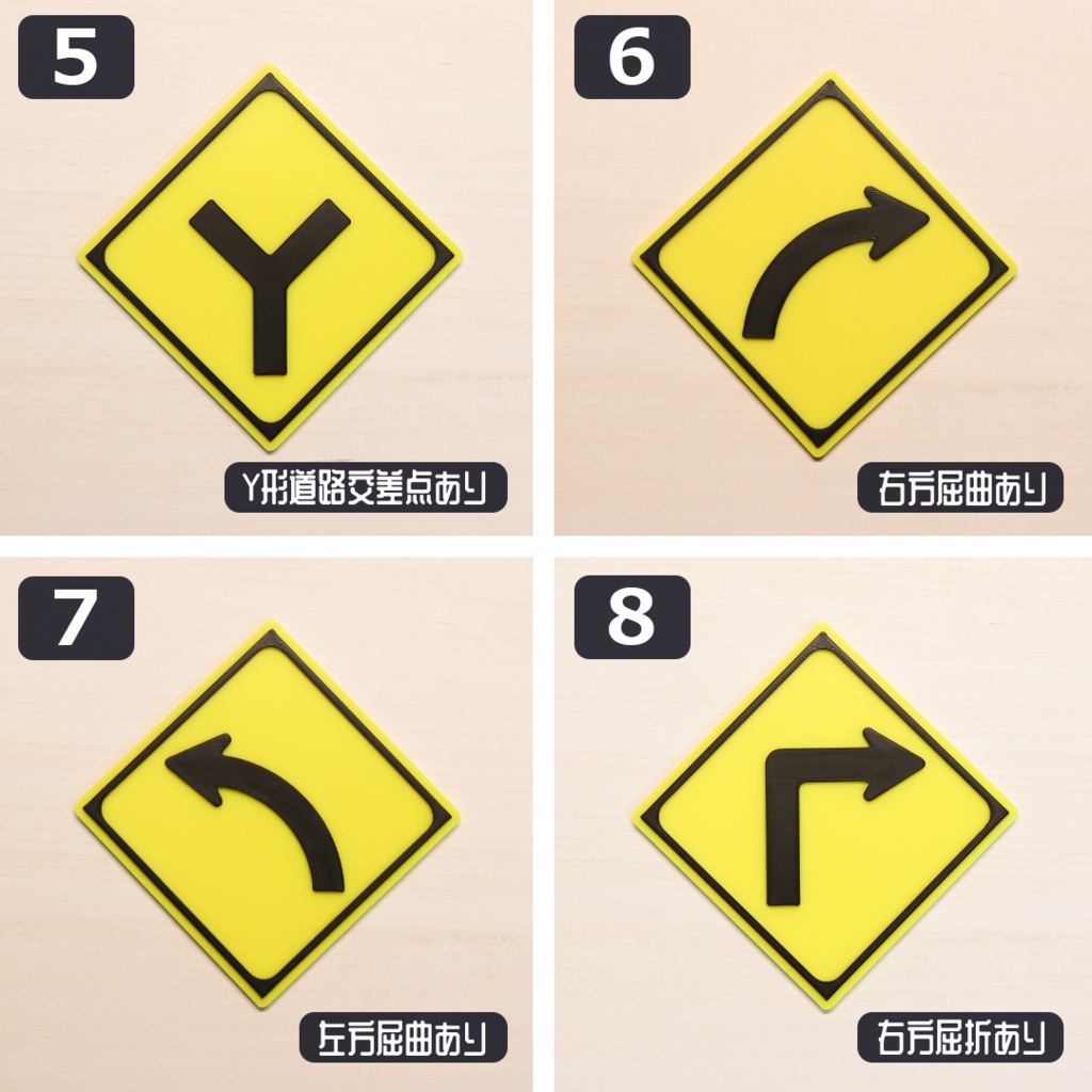 1/12スケール ミニチュア道路標識「警戒標識」全32種
