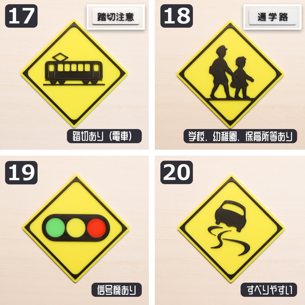 1/12スケール ミニチュア道路標識「警戒標識」全32種