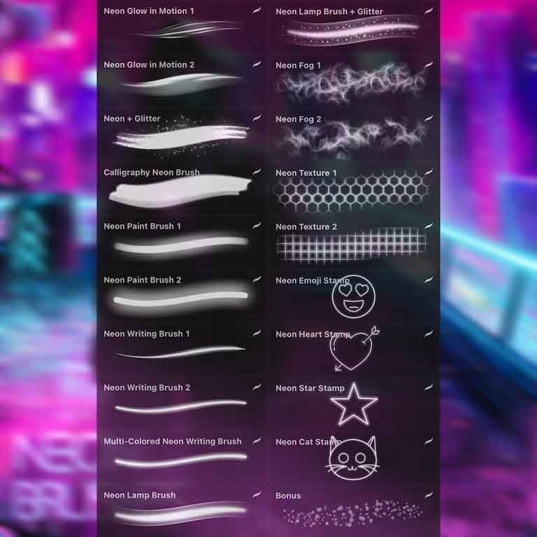コミックサイバーパンクネオンライトブラシ 20種類【procreate用】