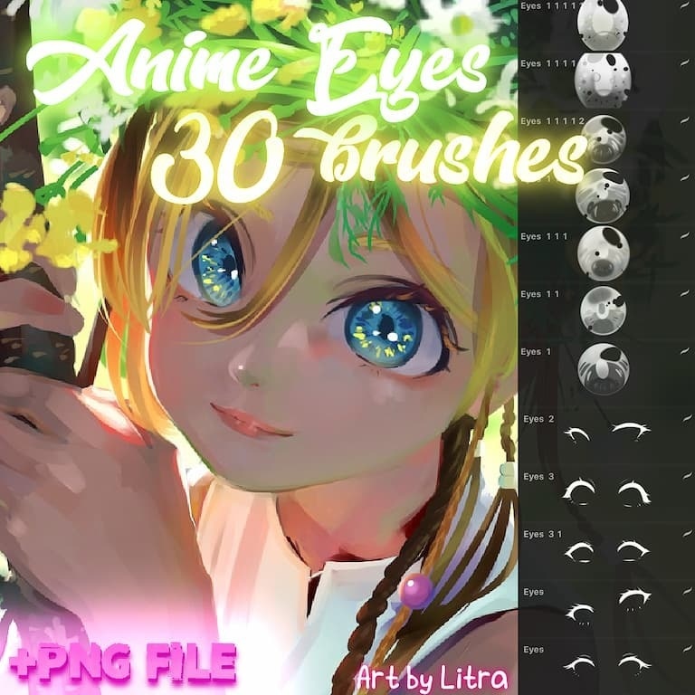 漫画かわいい大きな目のブラシ 30+10種類【procreate用】