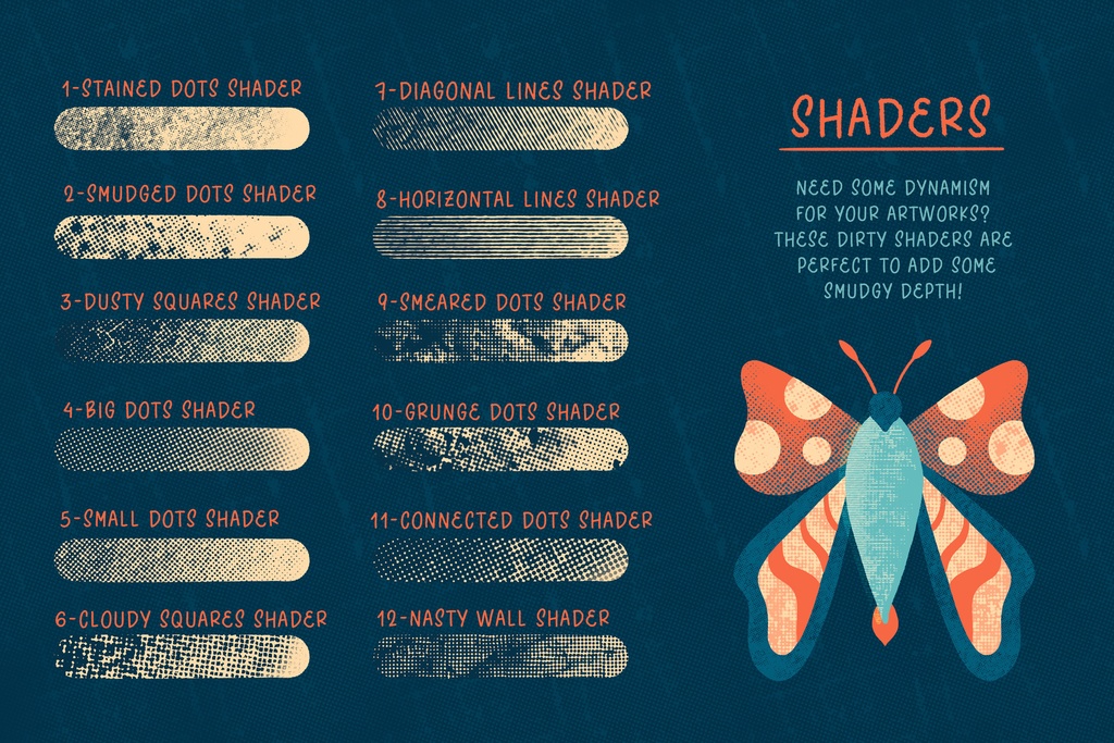 ダーティハーフトーンテクスチャブラシセット 42+5種類【procreate用】